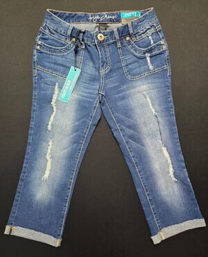 Ariya Jeans Curvy Capri Jeans Womens Size 5/6 Blue Distressed Stretch Denim